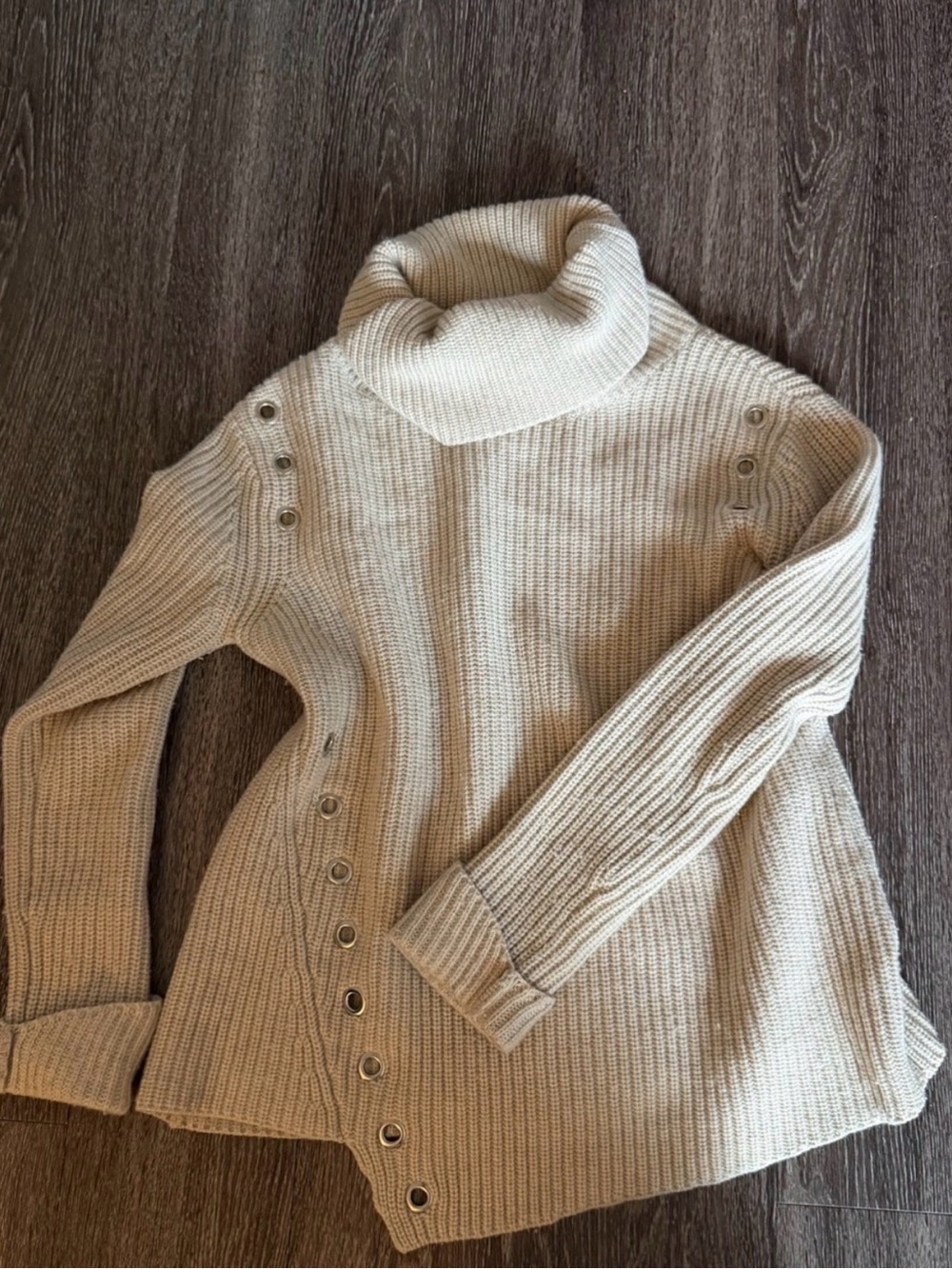 Generation Love XS Cream Grommet Asymmetrical Turtleneck Sweater
